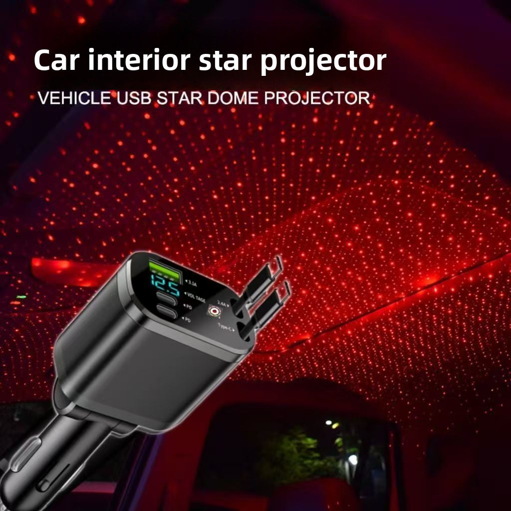 Retractable Cable Car Charger 120W Fast Charging Dual Port