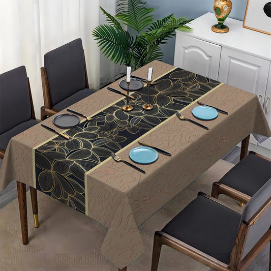 Elegant Tablecloth Suitable for Farmhouse Dining Table - Beige/Golden/Black/Brown Rectangular Machine Washable Polyester Table Cover with Neutral Tones, Fits 59"x59" (150x150cm) Decor, Parties, Everyday Meals, EasyClean, 2D Flat