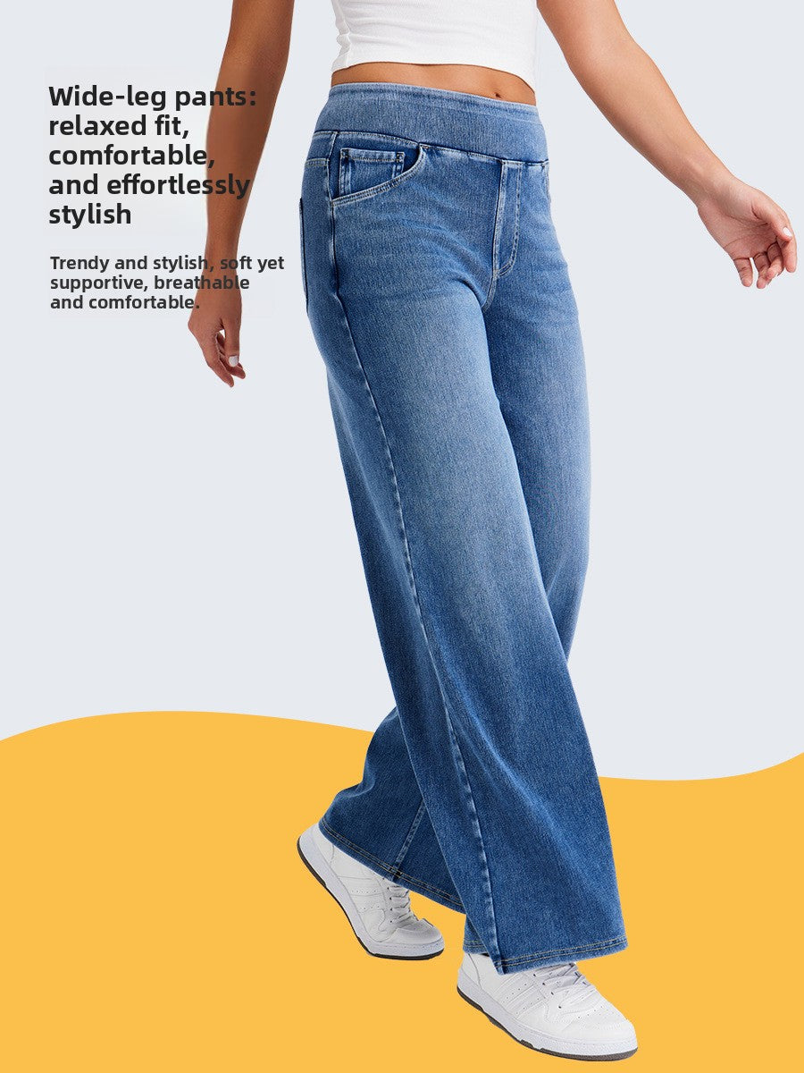 Women High Waist Denim Wide Leg Pants