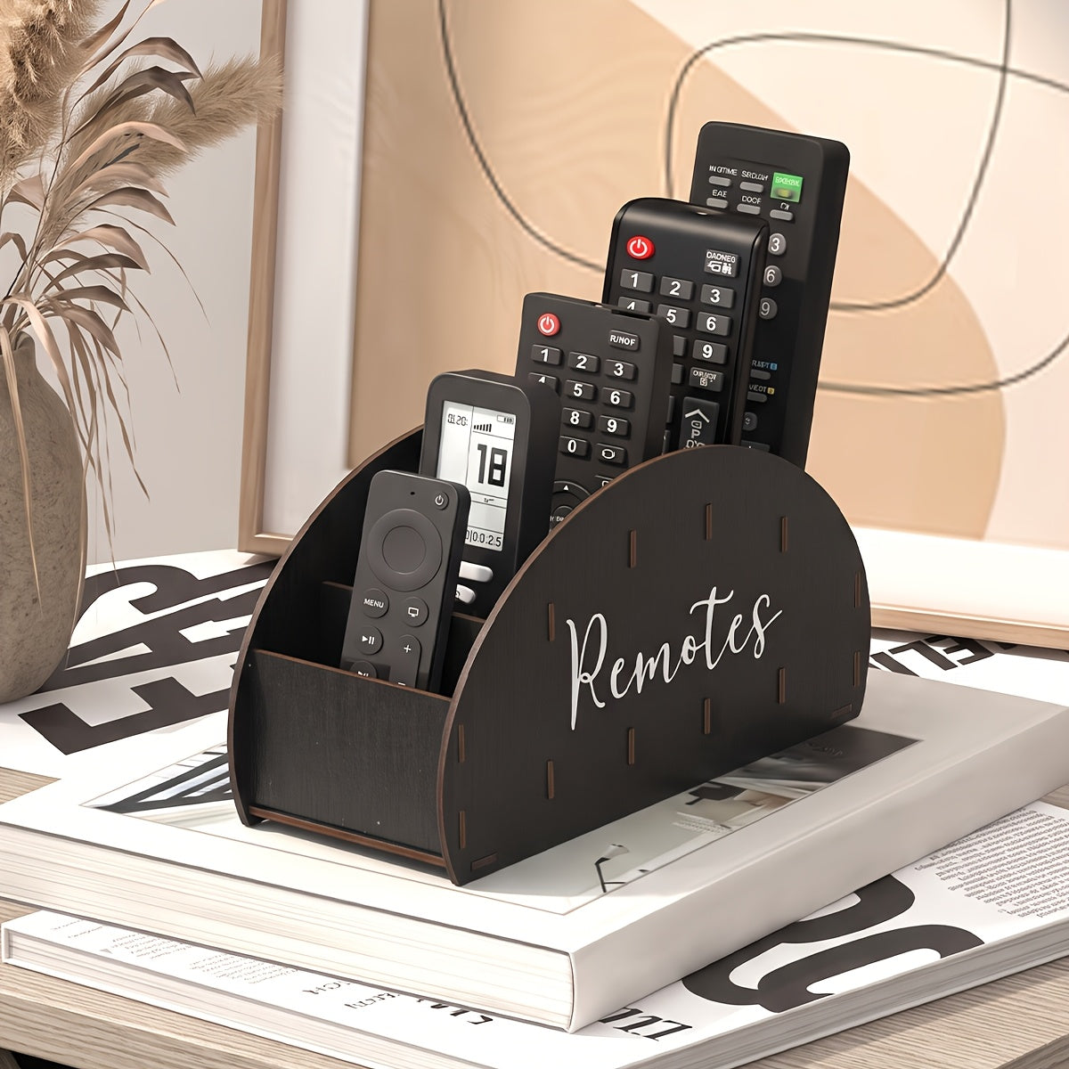 1 Set, Semicircular Wooden Storage Baskets, 4 Compartment Remotes Storage Caddy, Multi Slot Container for Remote Controls Makeup Brushes, Couch Coffee Table Desktop Decor, Home Decor Shelf Baskets, Shelf Baskets