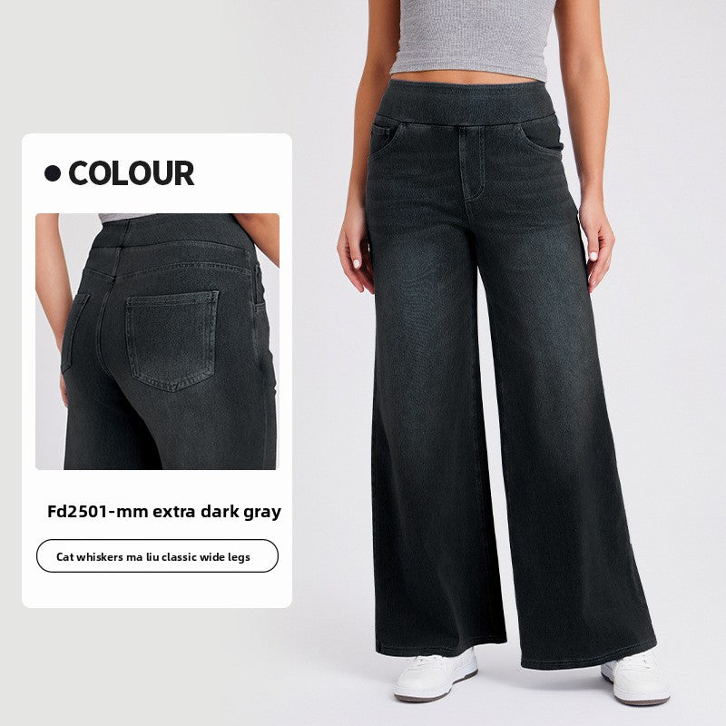 Women High Waist Denim Wide Leg Pants