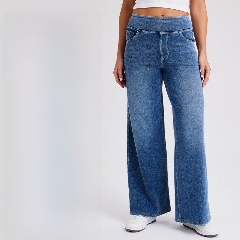 Women High Waist Denim Wide Leg Pants