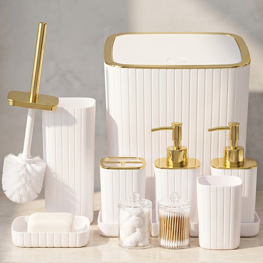 10pcs Bathroom Accessory Set, Vertical Stripe Gold-Plated Light Luxury Bathroom Accessory Kit, Complete Bathroom Set for Home and Hotel Use
