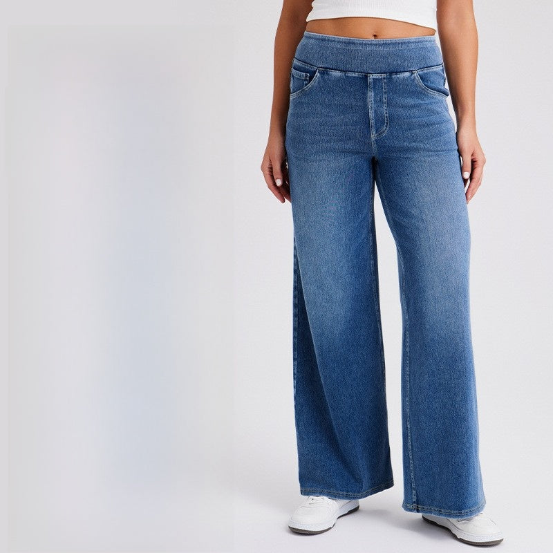 Women High Waist Denim Wide Leg Pants