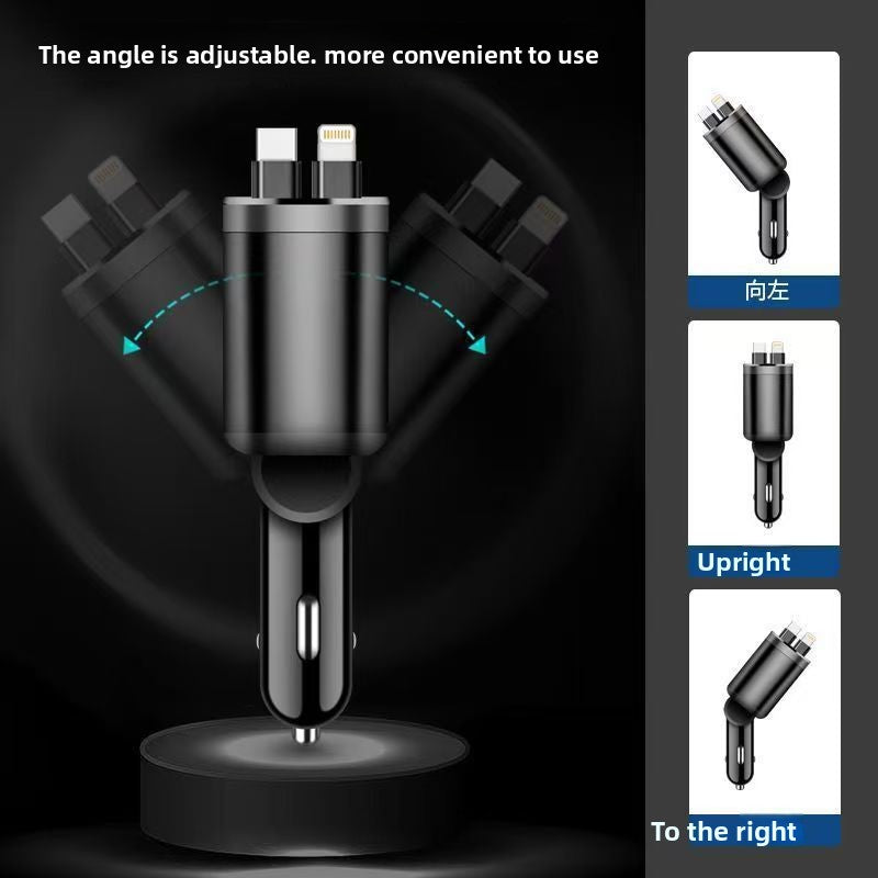 Retractable Cable Car Charger 120W Fast Charging Dual Port