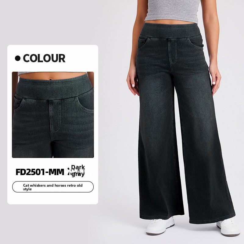 Women High Waist Denim Wide Leg Pants