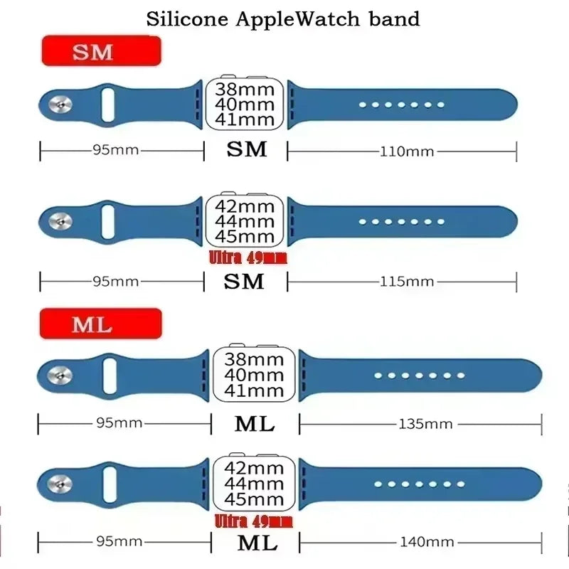 Original Silicone Strap for Apple Watch Band 38/40/41/42/44/45/46MM 49mm Bracelet for Iwatch Serie 10 9 7 4 5 6 8 SE Ultra 2 3