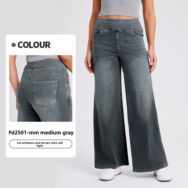 Women High Waist Denim Wide Leg Pants
