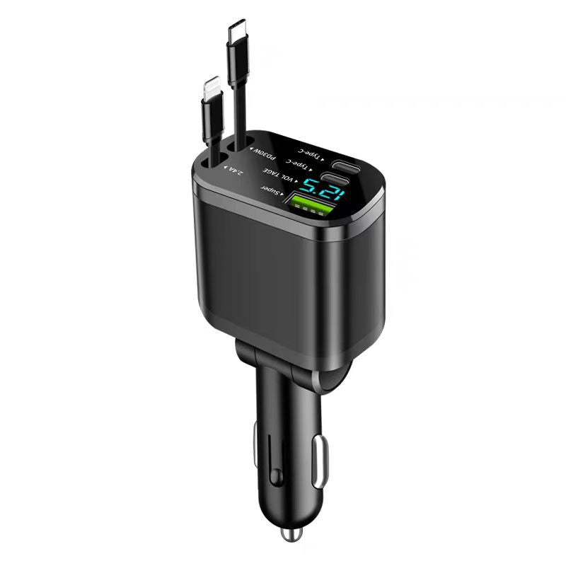 Retractable Cable Car Charger 120W Fast Charging Dual Port
