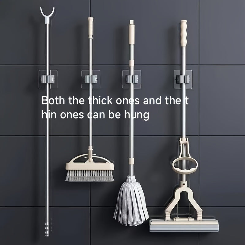 4pcs Mop Rack Non-Drilled Mop Clip Holder Wall-Mounted Mop Hook Toilet Hanger Artifact Strong Storage Kitchen Organizer, Utility Hooks