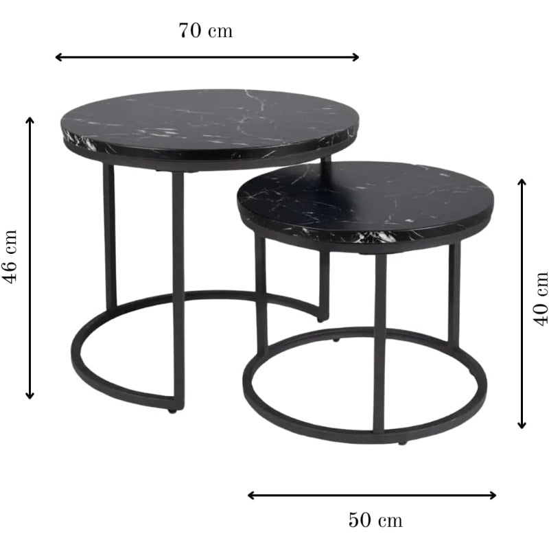 Modern Nesting Coffee Table Set Suitable for Living Room - Space-Saving Stackable & Frame with Stainless Tabletop, Nesting Accent Tables for Small Apartments, Contemporary Minimalist Furniture (No Assembly Required)