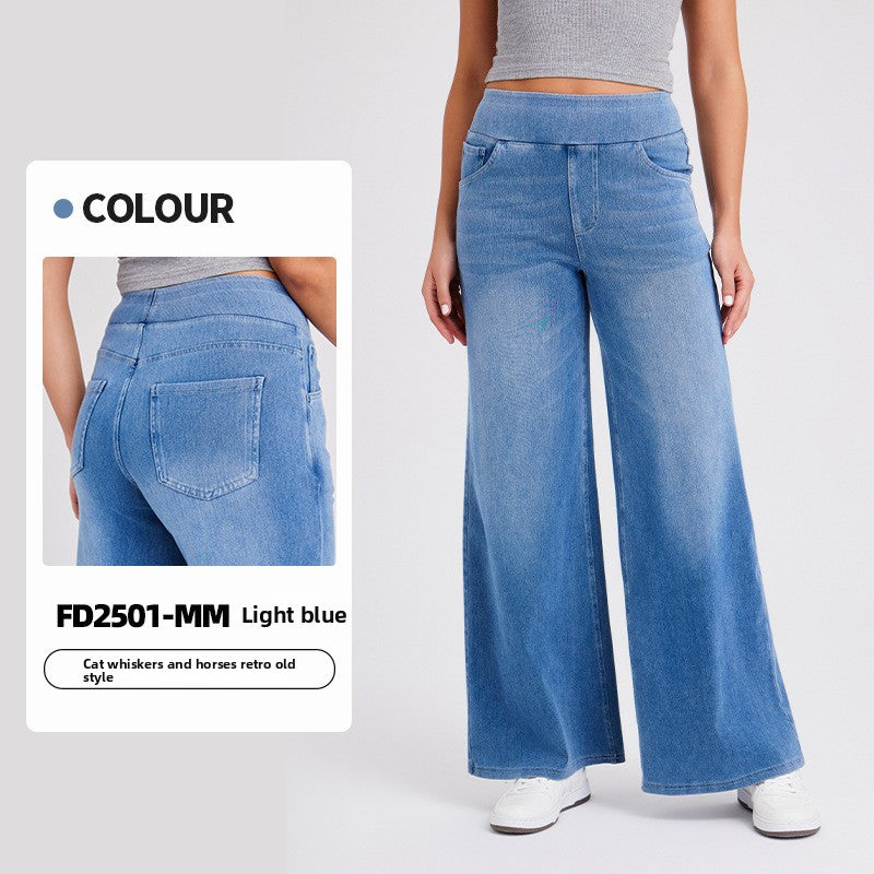 Women High Waist Denim Wide Leg Pants