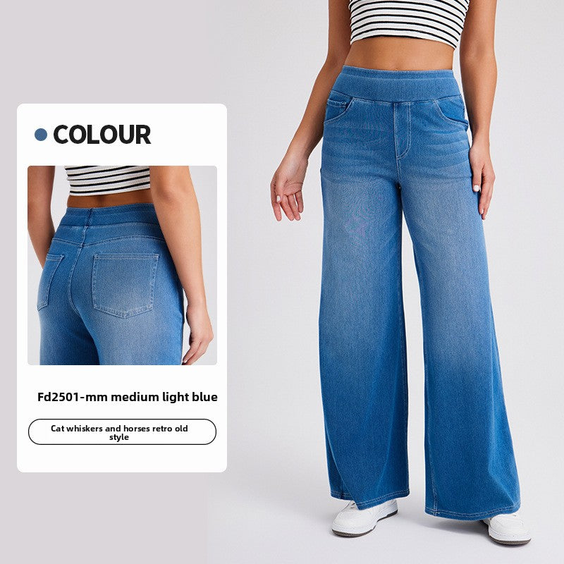 Women High Waist Denim Wide Leg Pants