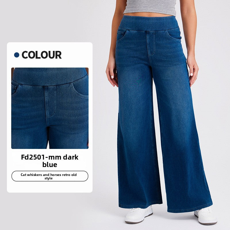 Women High Waist Denim Wide Leg Pants