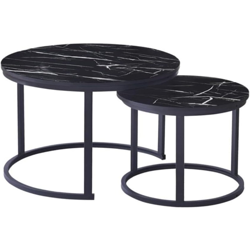 Modern Nesting Coffee Table Set Suitable for Living Room - Space-Saving Stackable & Frame with Stainless Tabletop, Nesting Accent Tables for Small Apartments, Contemporary Minimalist Furniture (No Assembly Required)