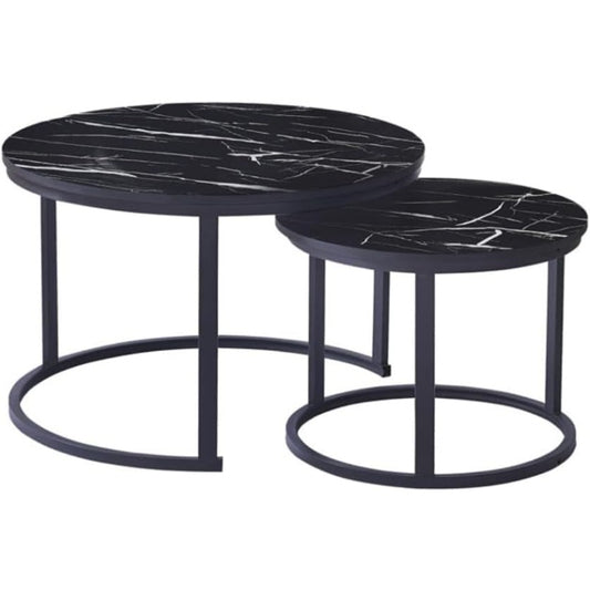Modern Nesting Coffee Table Set Suitable for Living Room - Space-Saving Stackable & Frame with Stainless Tabletop, Nesting Accent Tables for Small Apartments, Contemporary Minimalist Furniture (No Assembly Required)